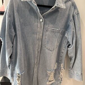 Distressed Light Blue Denim Jacket with hand painted design